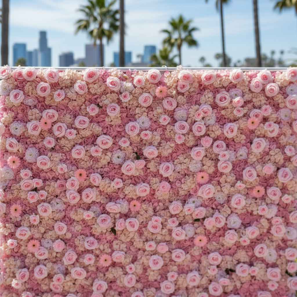 Classic Pink Sunflower Rose Deluxe Flower Wall Backdrop - 273