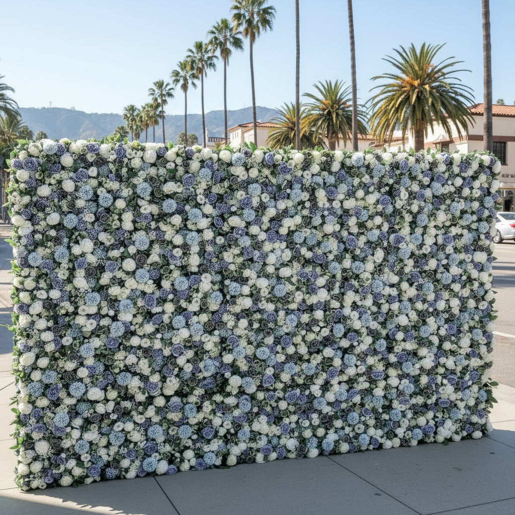 Purple, White and Blue Greenery Premium Flower Wall - 196