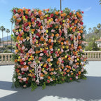 Dripping Orange, Yellow and Pink Premium Greenery Flower Wall - 207