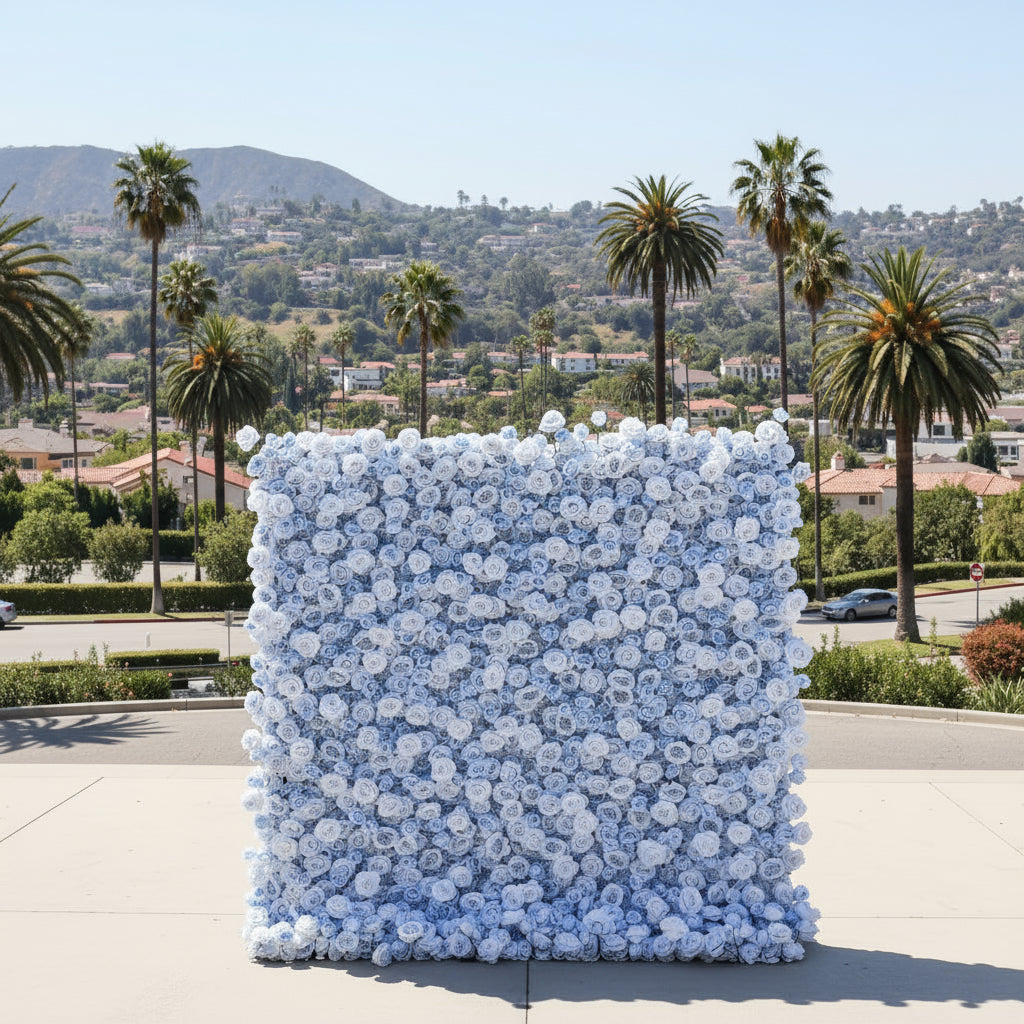 Deluxe Baby Blue Wild Rose Premium Flower Wall - 029