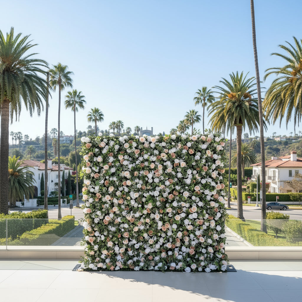 Light Pink, White and Greenery Premium Flower Wall- 088