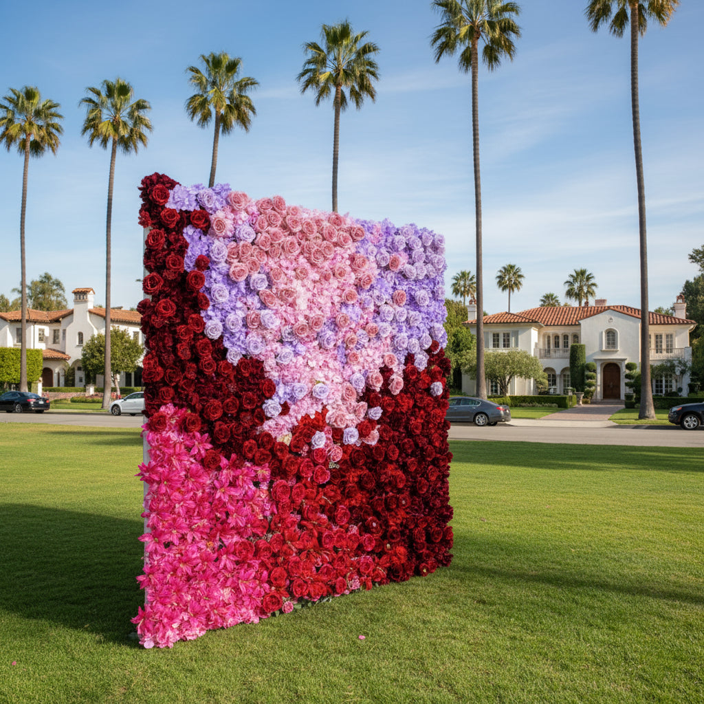 Pink, Purple and Red Premium Rose Flower Wall - 326