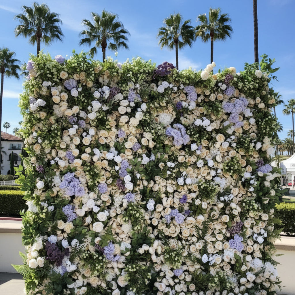 Lavender Purple & Cream Premium Greenery Flower Wall - 189