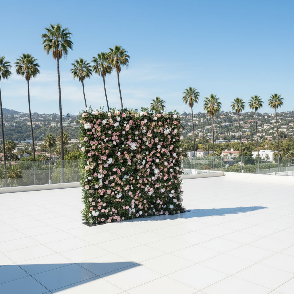 Pink, White and Greenery Rose Premium Flower Wall - 125