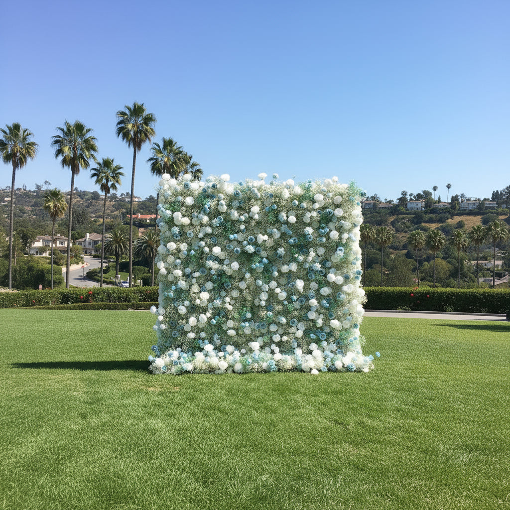Babys Breath White and Blue Rose Flower Wall - 063