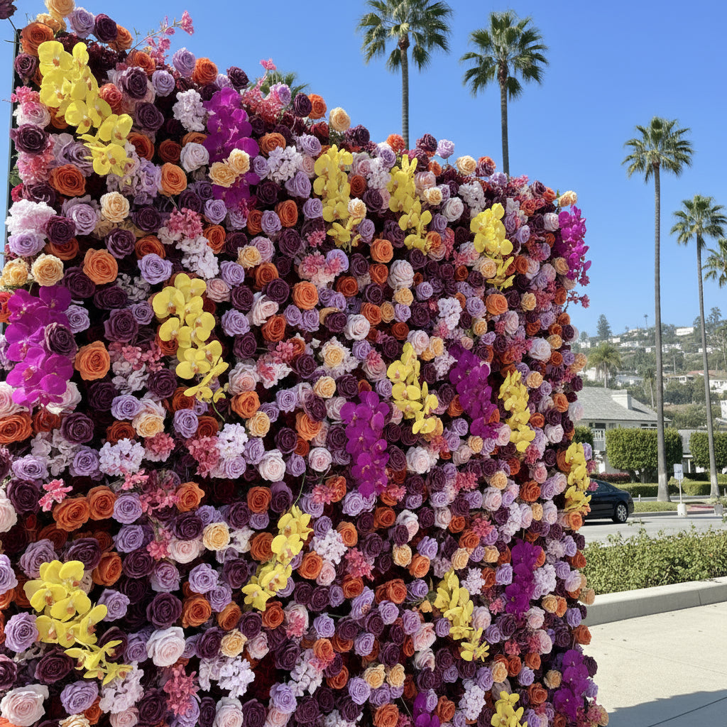 Dripping Purple & Yellow Rose Premium Flower Wall - 124