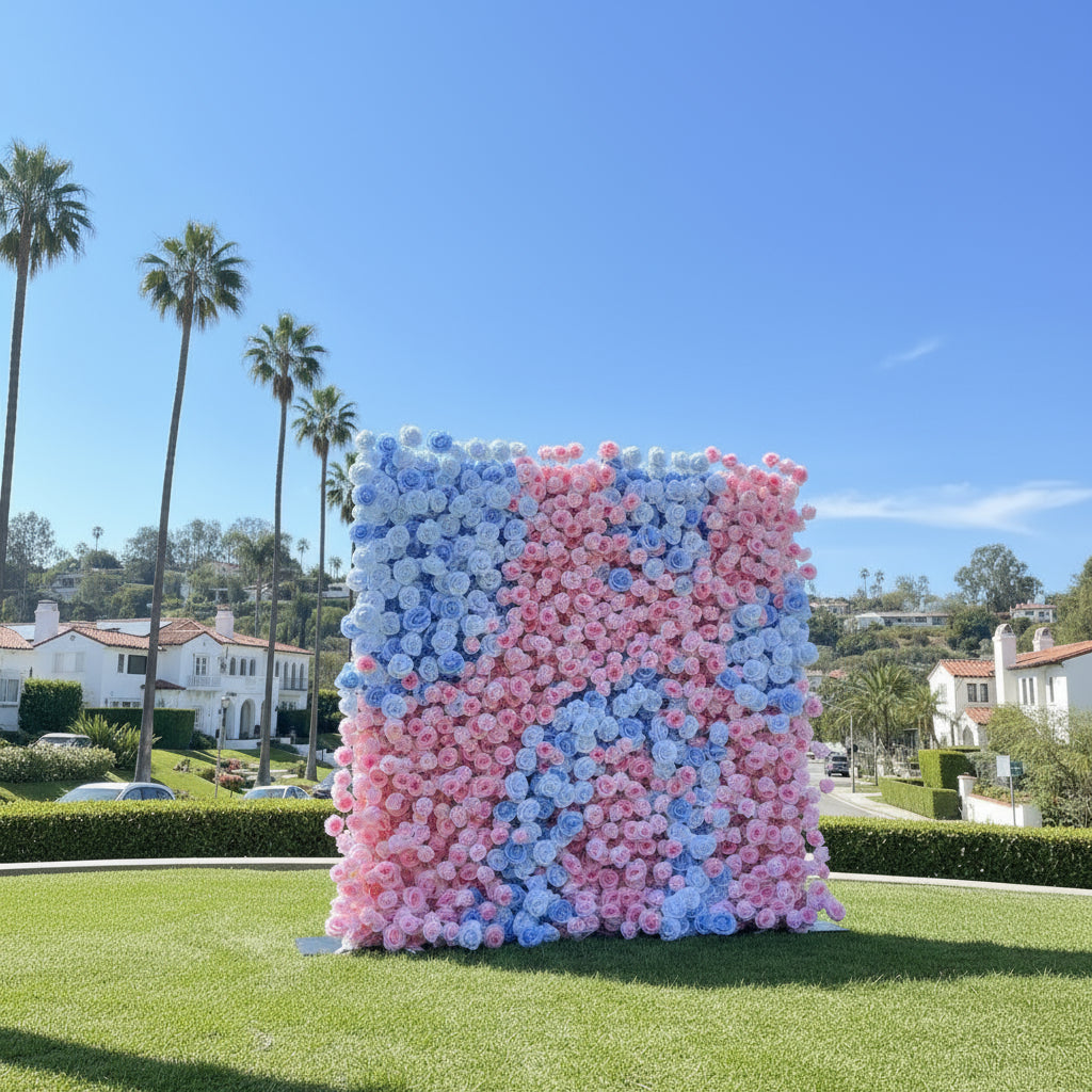 Pink & Blue Premium Rose Flower Wall - 107