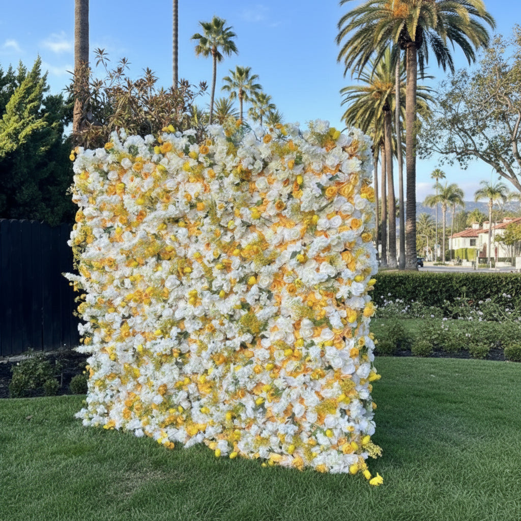 Yellow & White Wild Rose Premium Flower Wall - 123