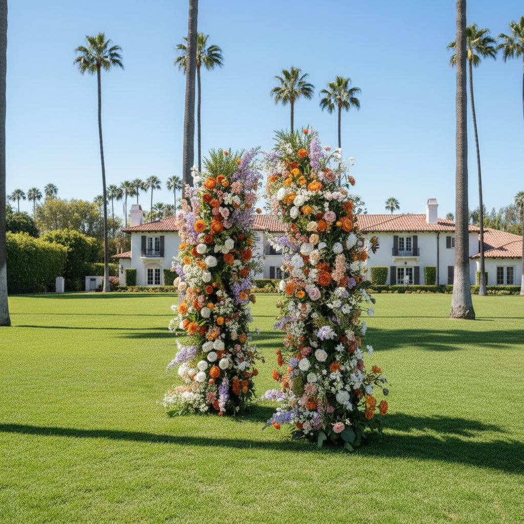Purple, Orange and White Greenery Premium Flower Arch - 4569