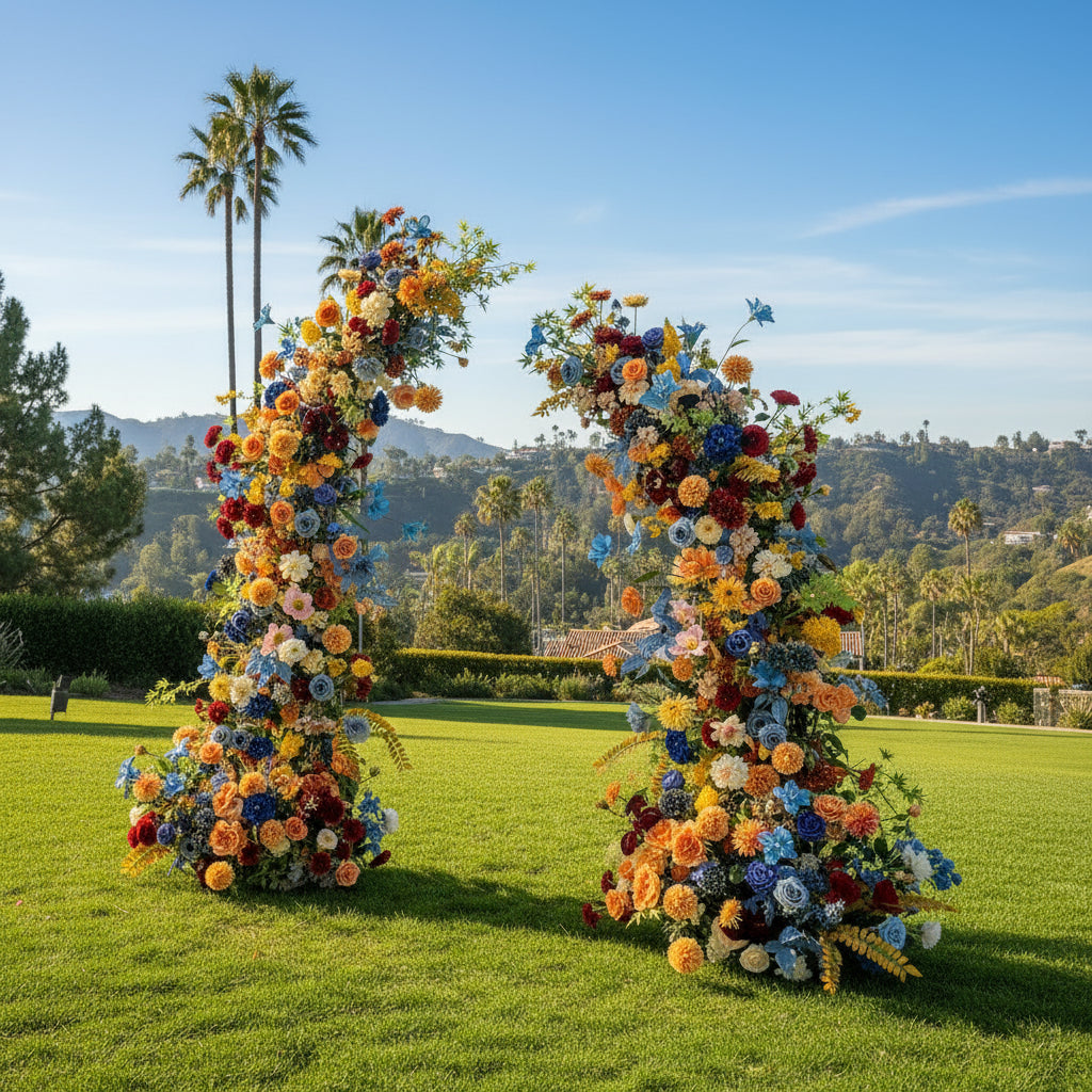 Blue, Orange, Yellow and Red 2 Piece Premium Flower Horn Arch Set - 4608