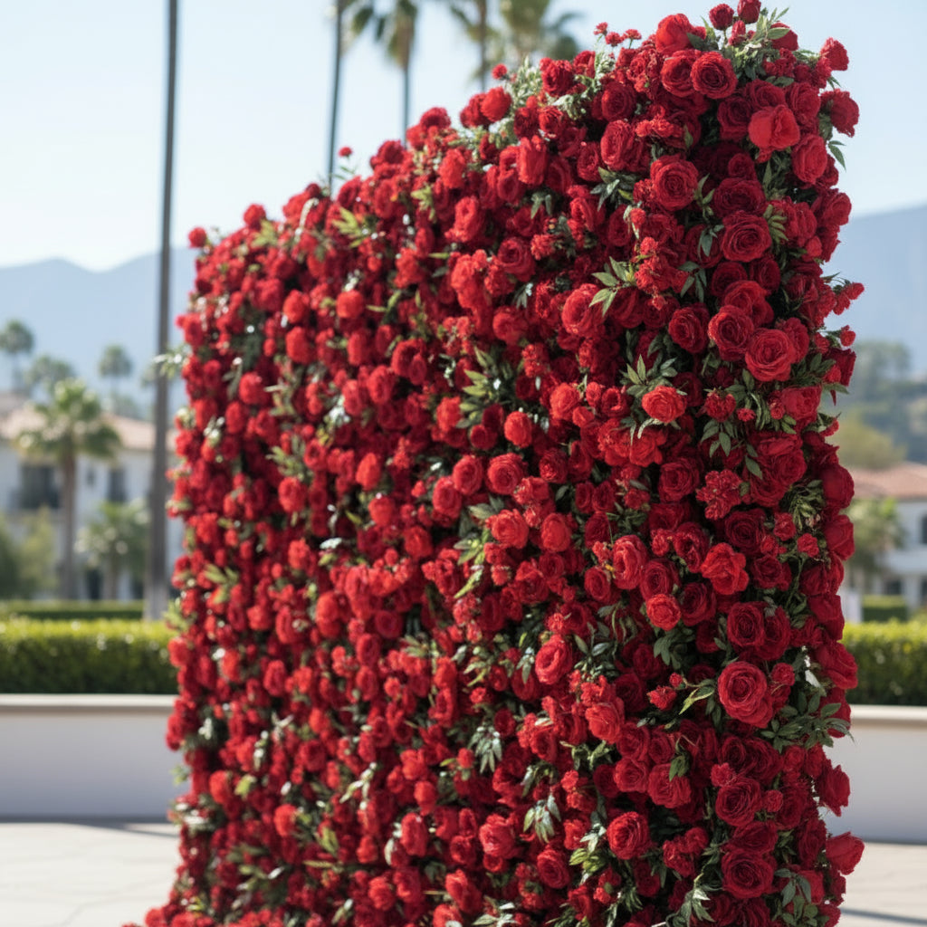 Red Rose & Meadow Greenery Flower Wall - 164
