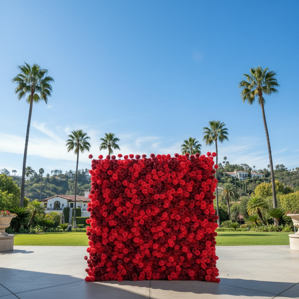 Deluxe Dark & Bright Red Rose Flower Wall - 027