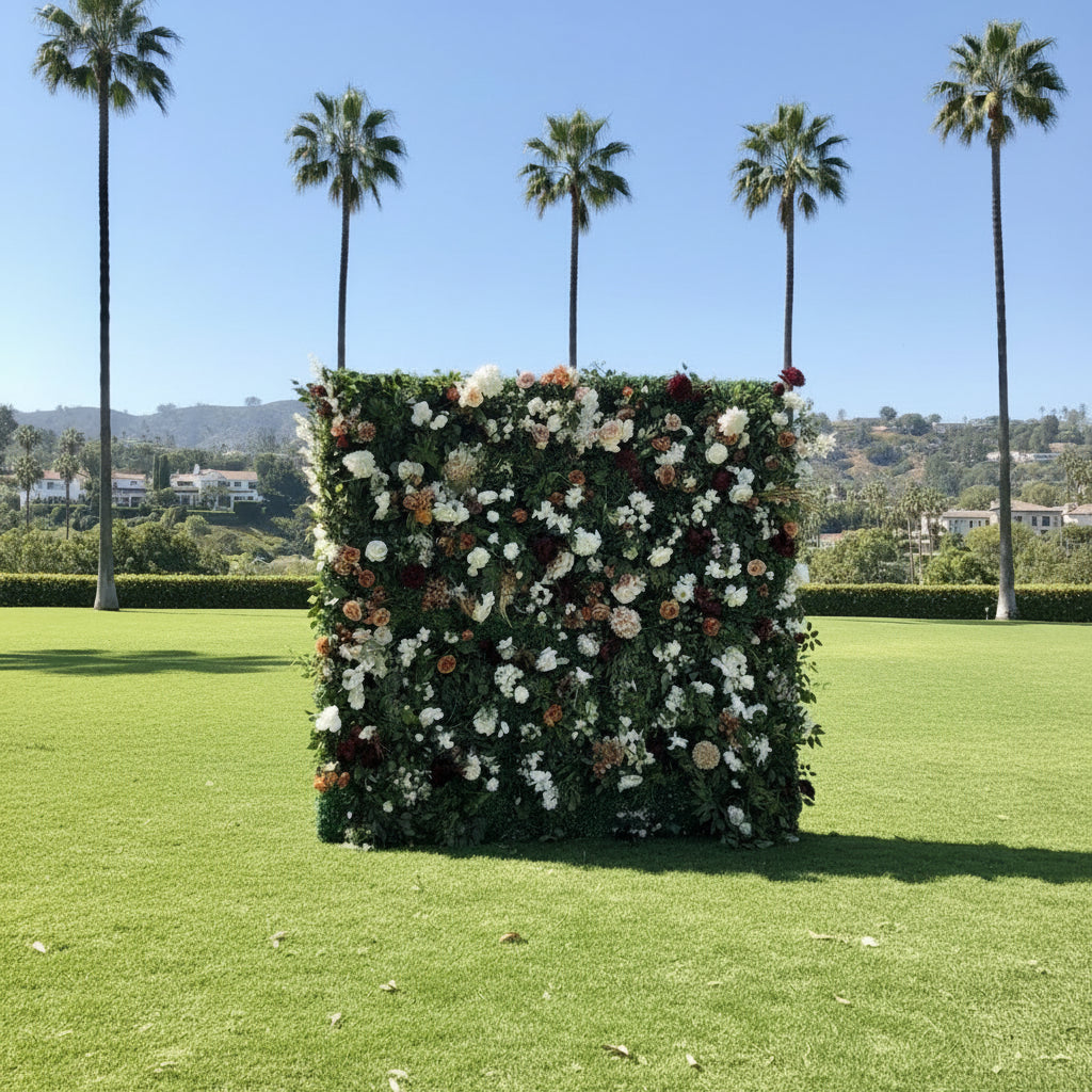 White, Burgundy and Tan Premium Greenery Wall - 519