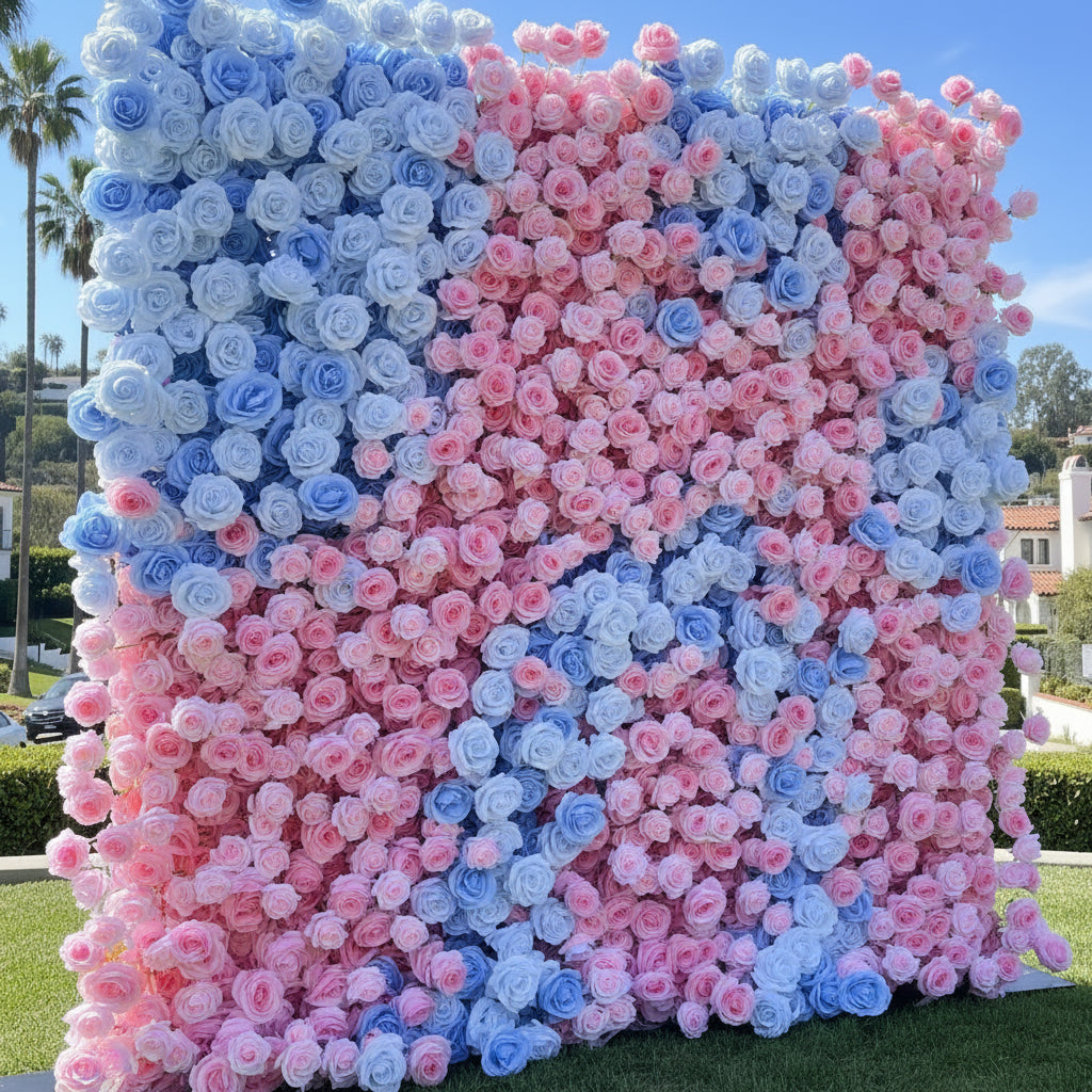Pink & Blue Premium Rose Flower Wall - 107