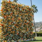 Orange, Yellow and Peach Greenery Premium Flower Wall - 095