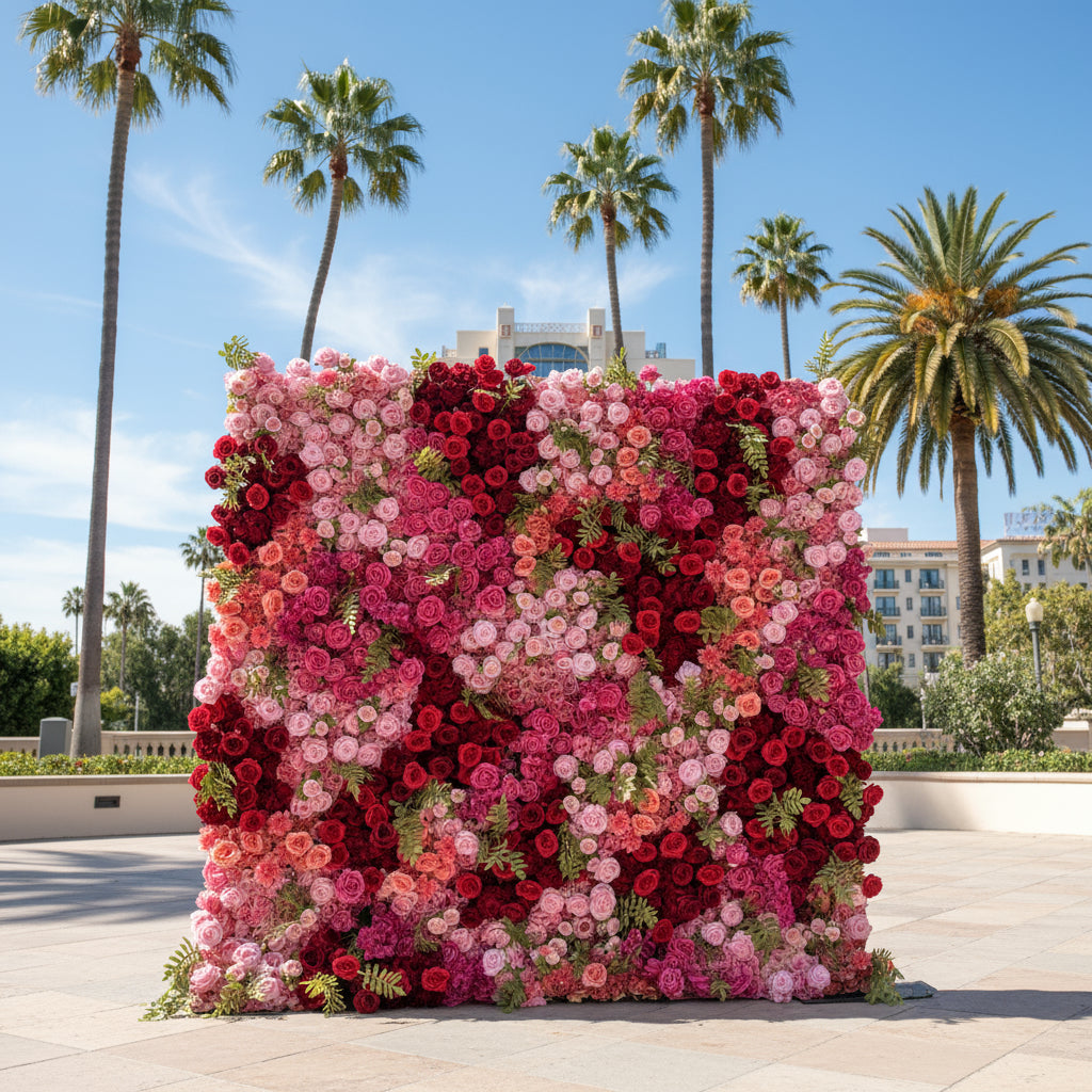 Red, Pink and Greenery Vine Premium Flower Wall - 256
