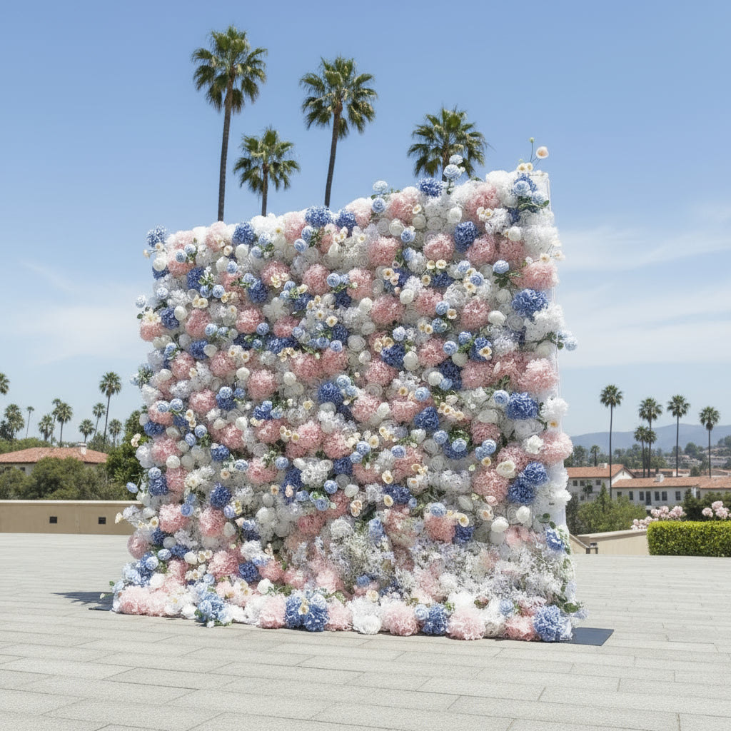Pink, Blue & White Premium Flower Wall - 156