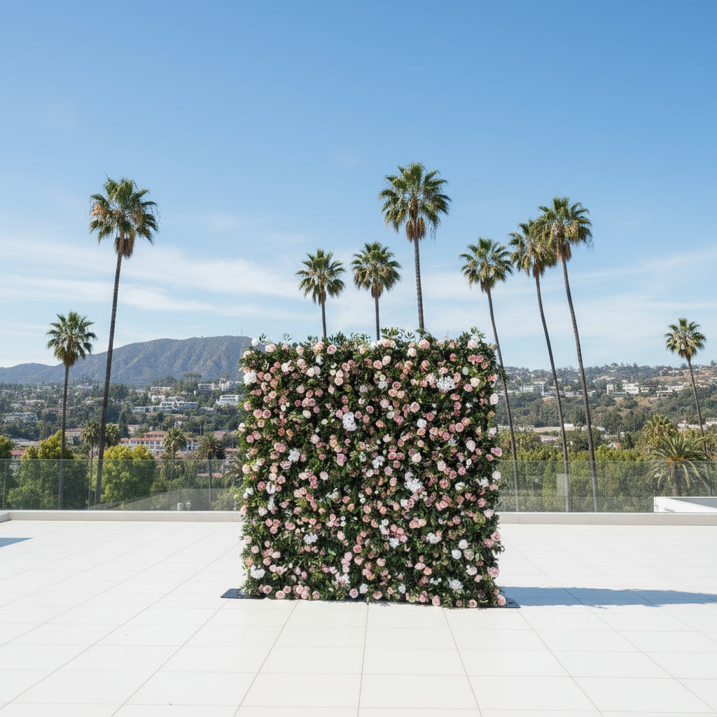 Pink, White and Greenery Rose Premium Flower Wall - 125