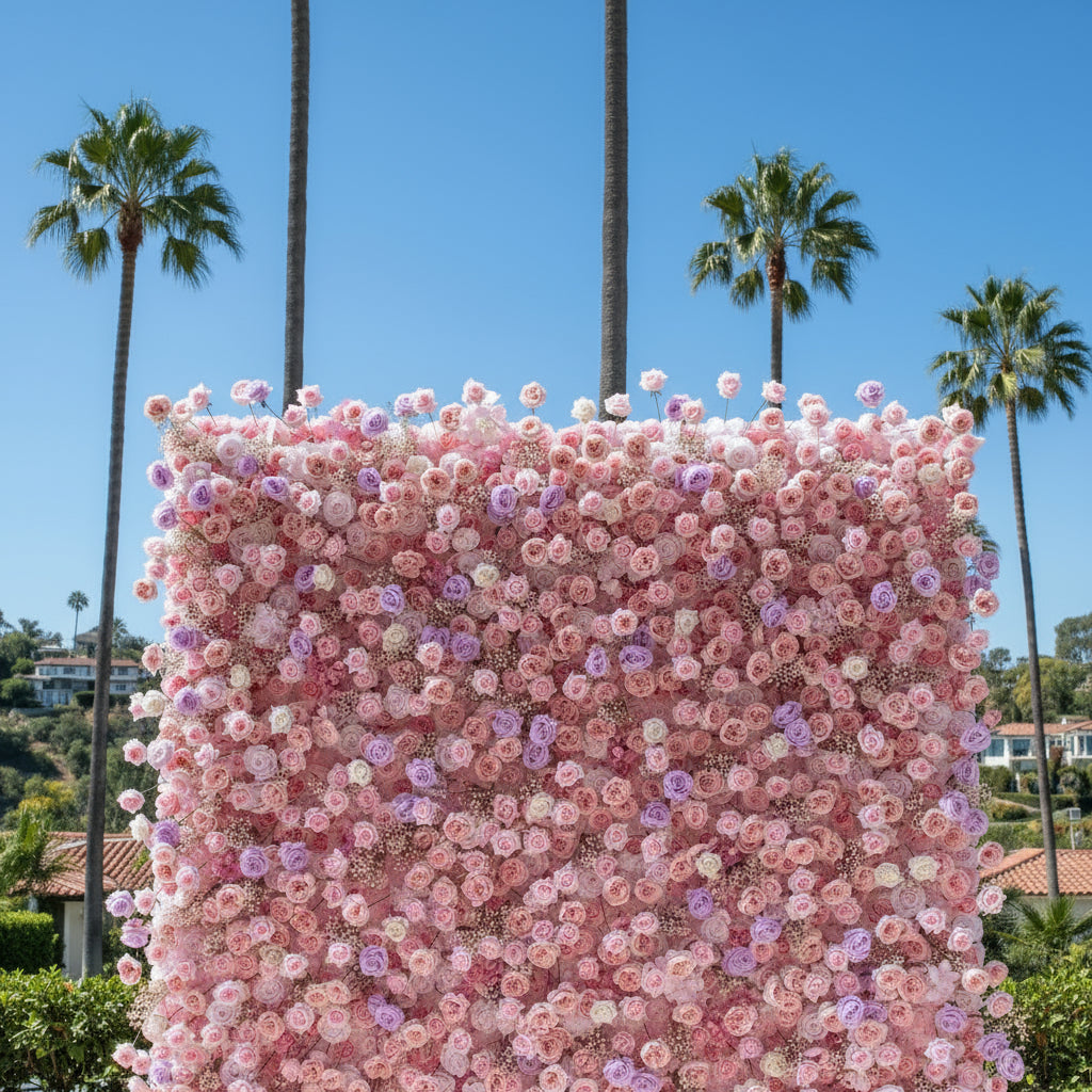 Baby's Breath Pink + Purple Rose Flower Wall - 068