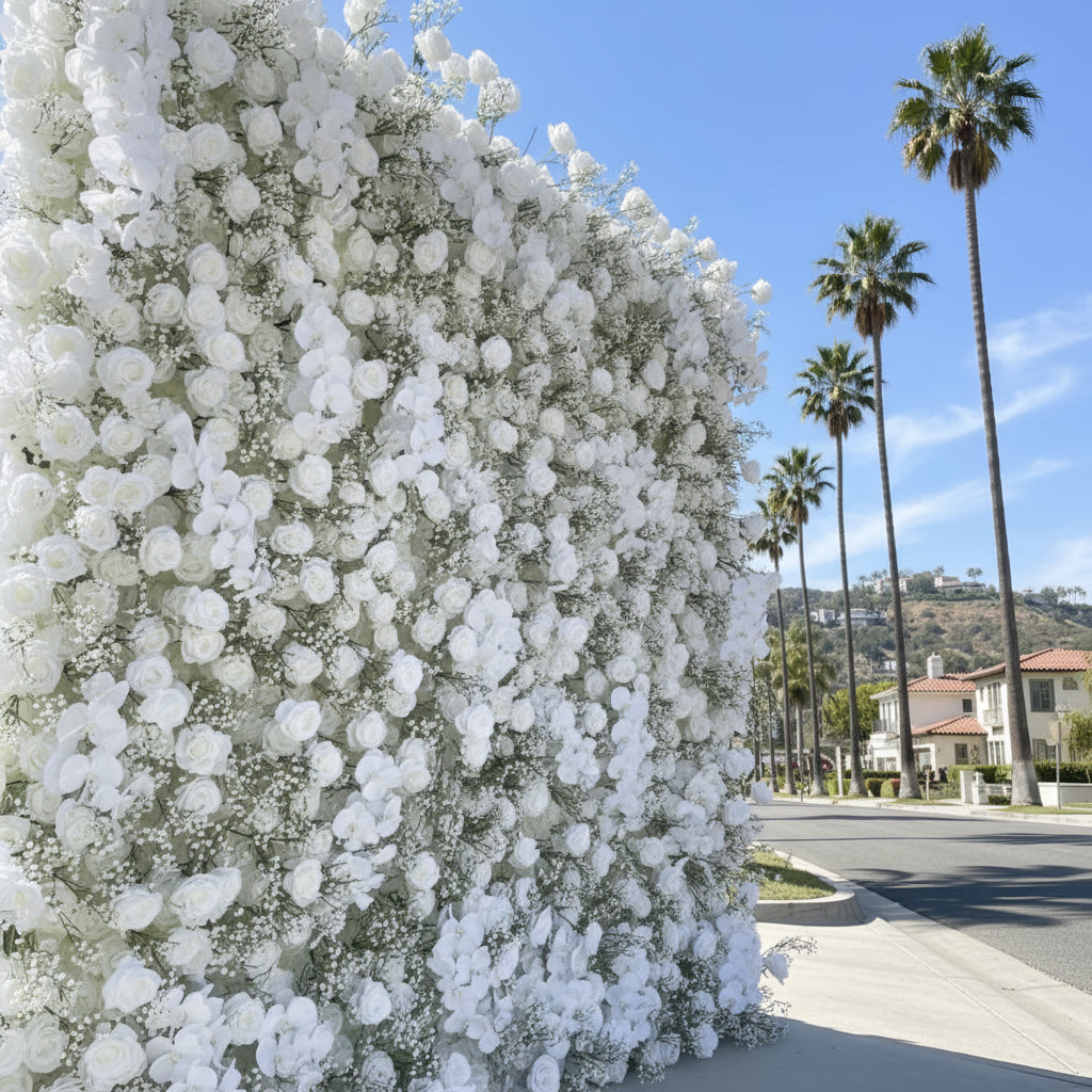 Baby's Breath White Rose Flower Wall - 060