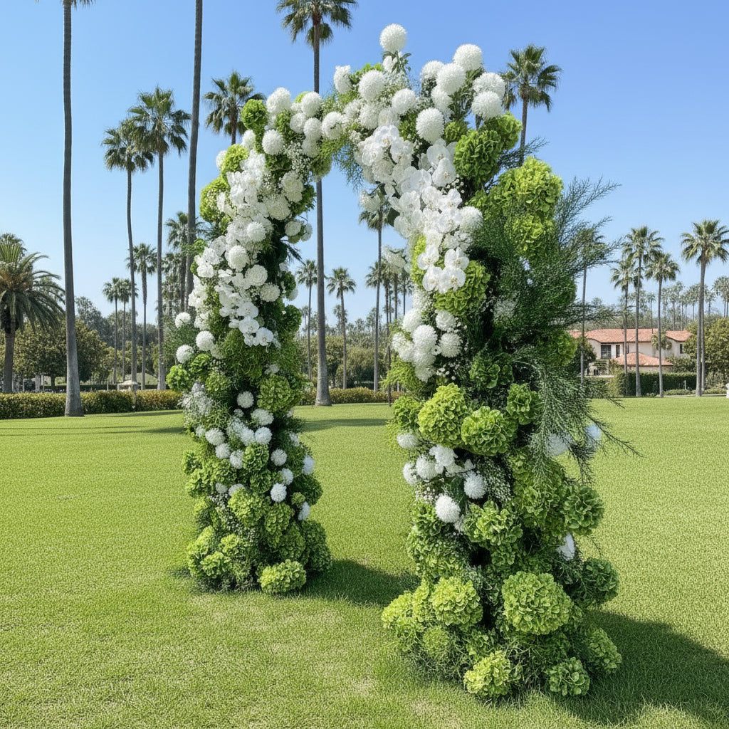 Green and White 2 Piece Premium Flower Horn Arch Set - 4601