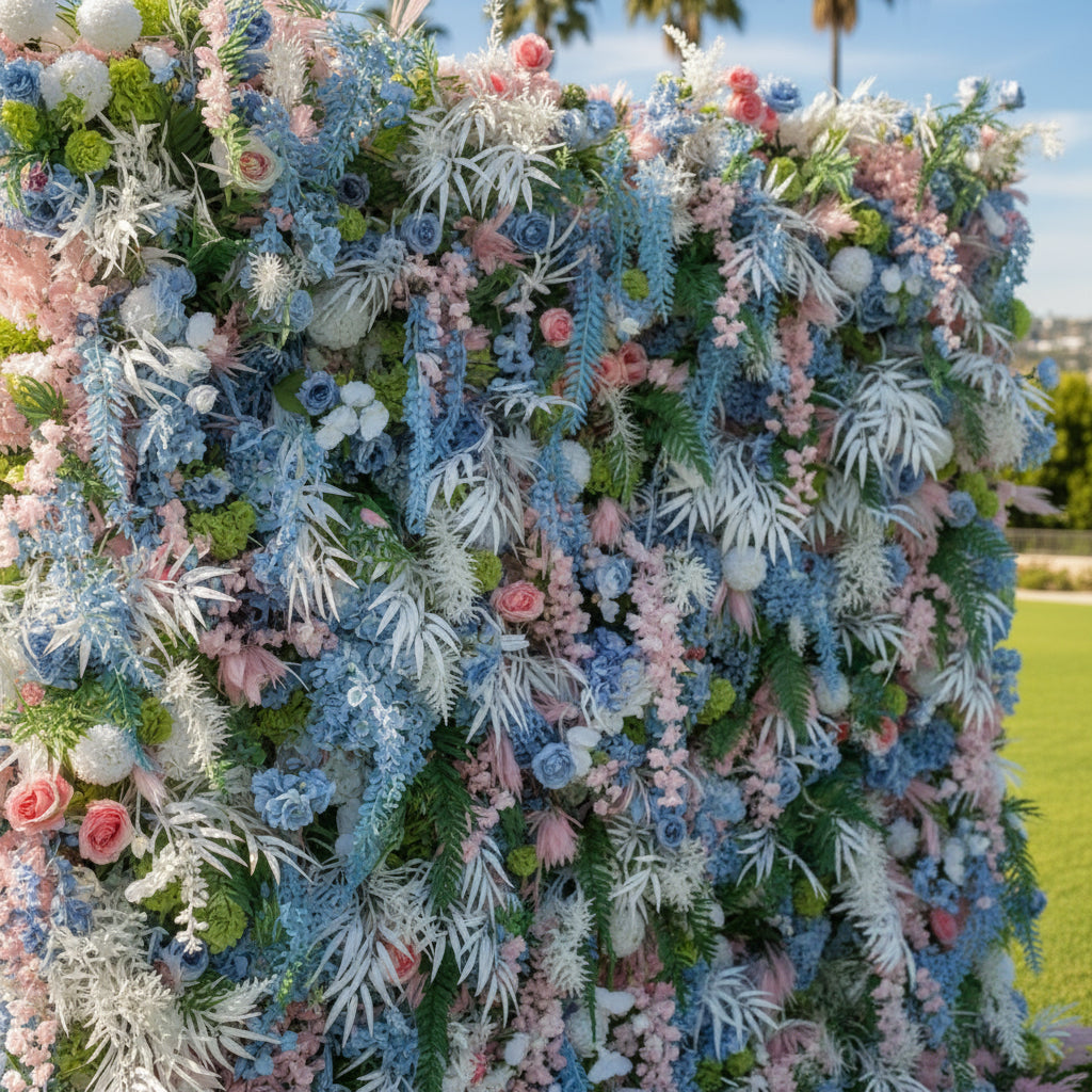Into The Meadow Dripping Pink, Blue and White Flower Wall - 267