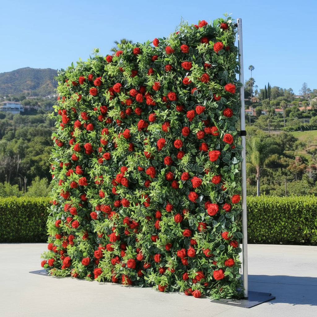Red Rose Greenery Premium Flower Wall - 009