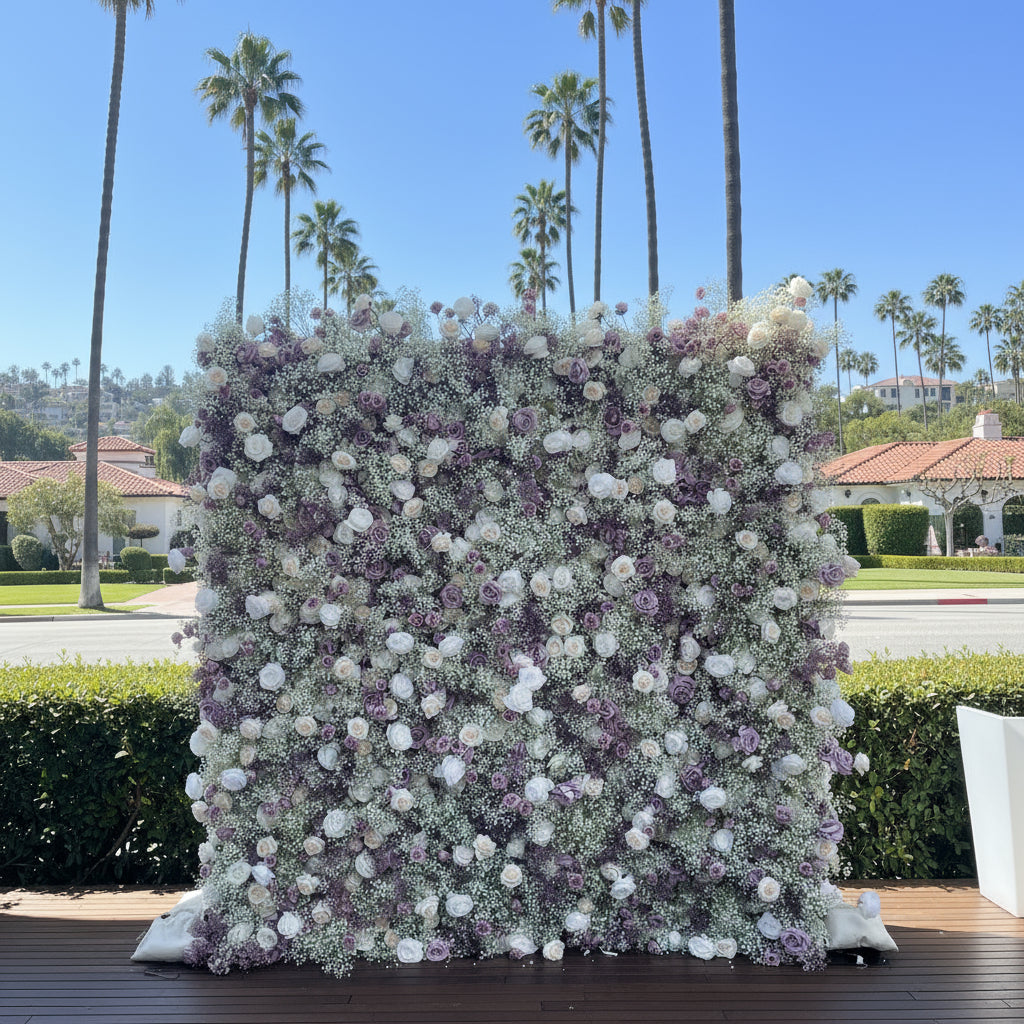 Baby's Breath White & Lavender Rose Flower Wall - 065