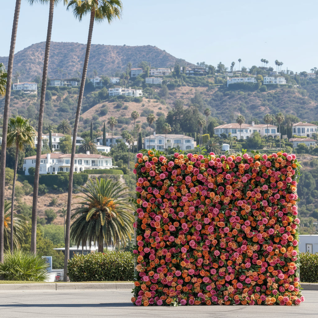 Orange and Hot Pink Deluxe Wild Rose Premium Flower Wall - 181
