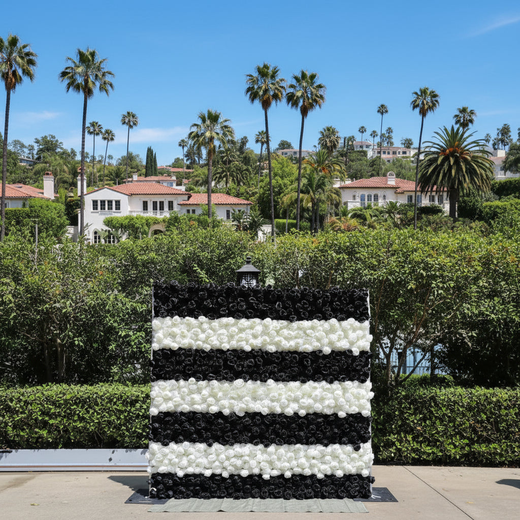 Black and White Stripe Wild Rose Premium Flower Wall - 215