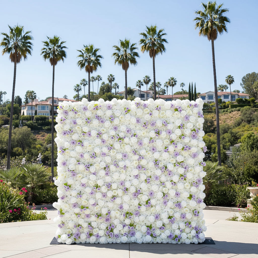 Classic White and Purple Rose Flower Wall - 003