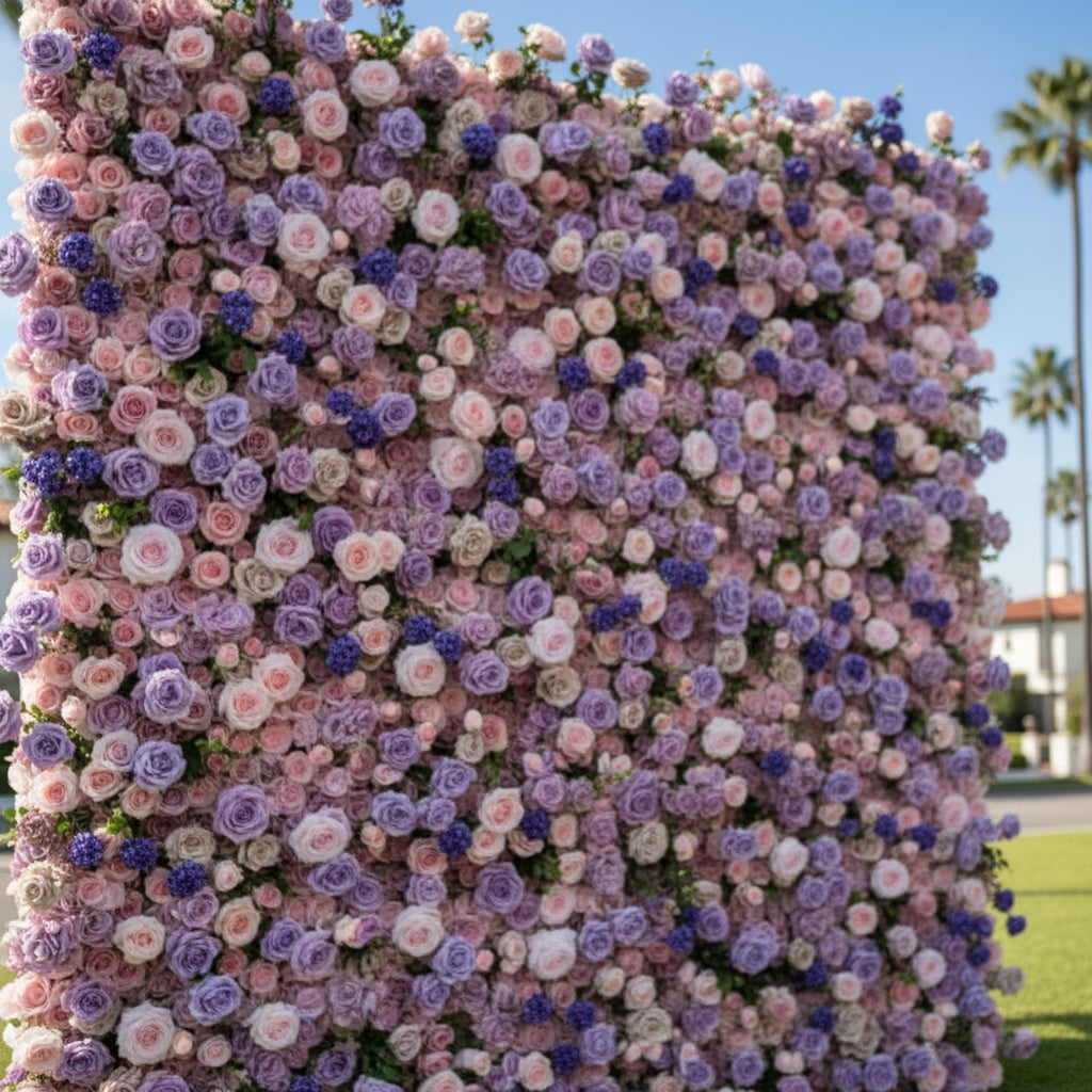 Purple & Pink Wild Rose Premium Greenery Flower Wall - 208
