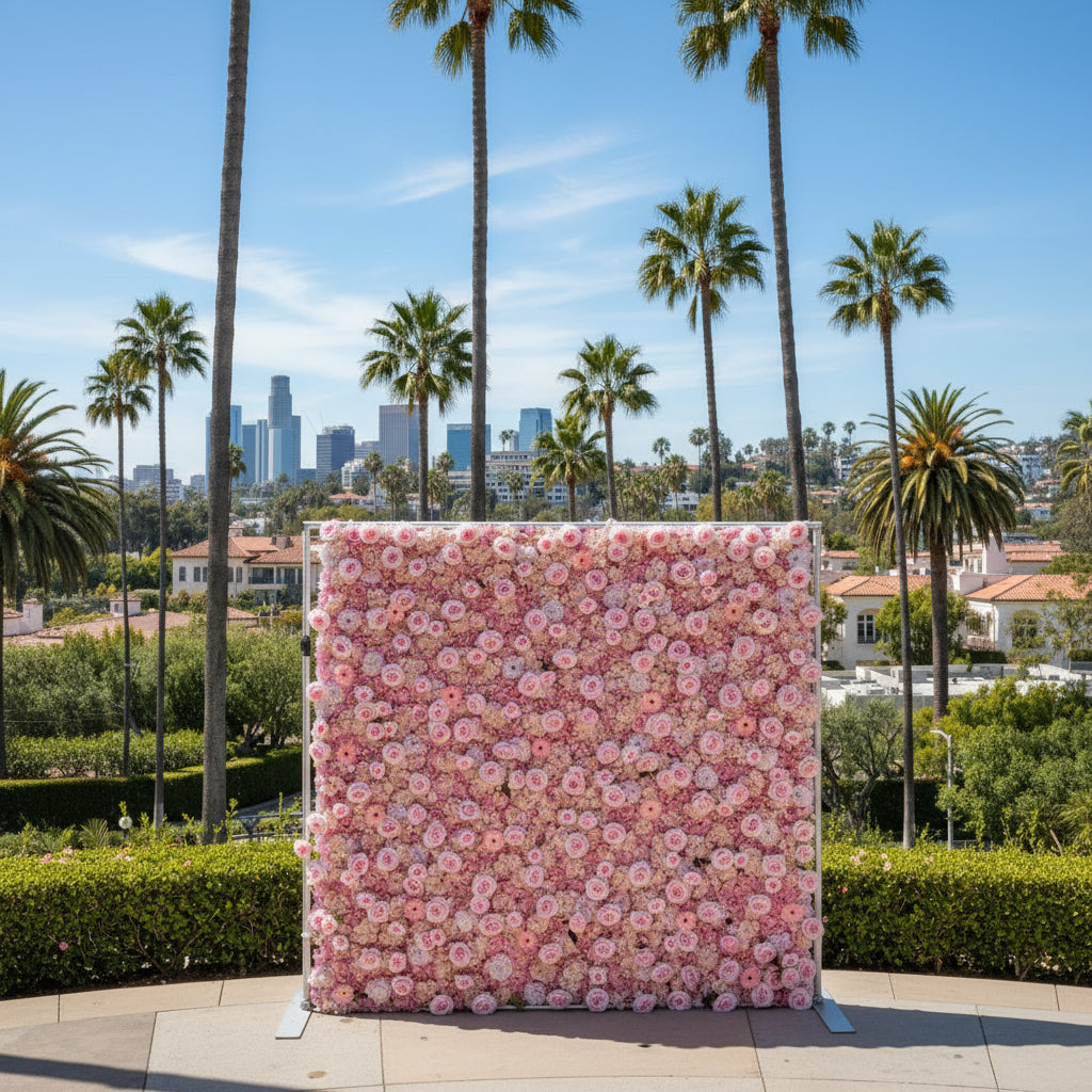 Classic Pink Sunflower Rose Deluxe Flower Wall Backdrop - 273