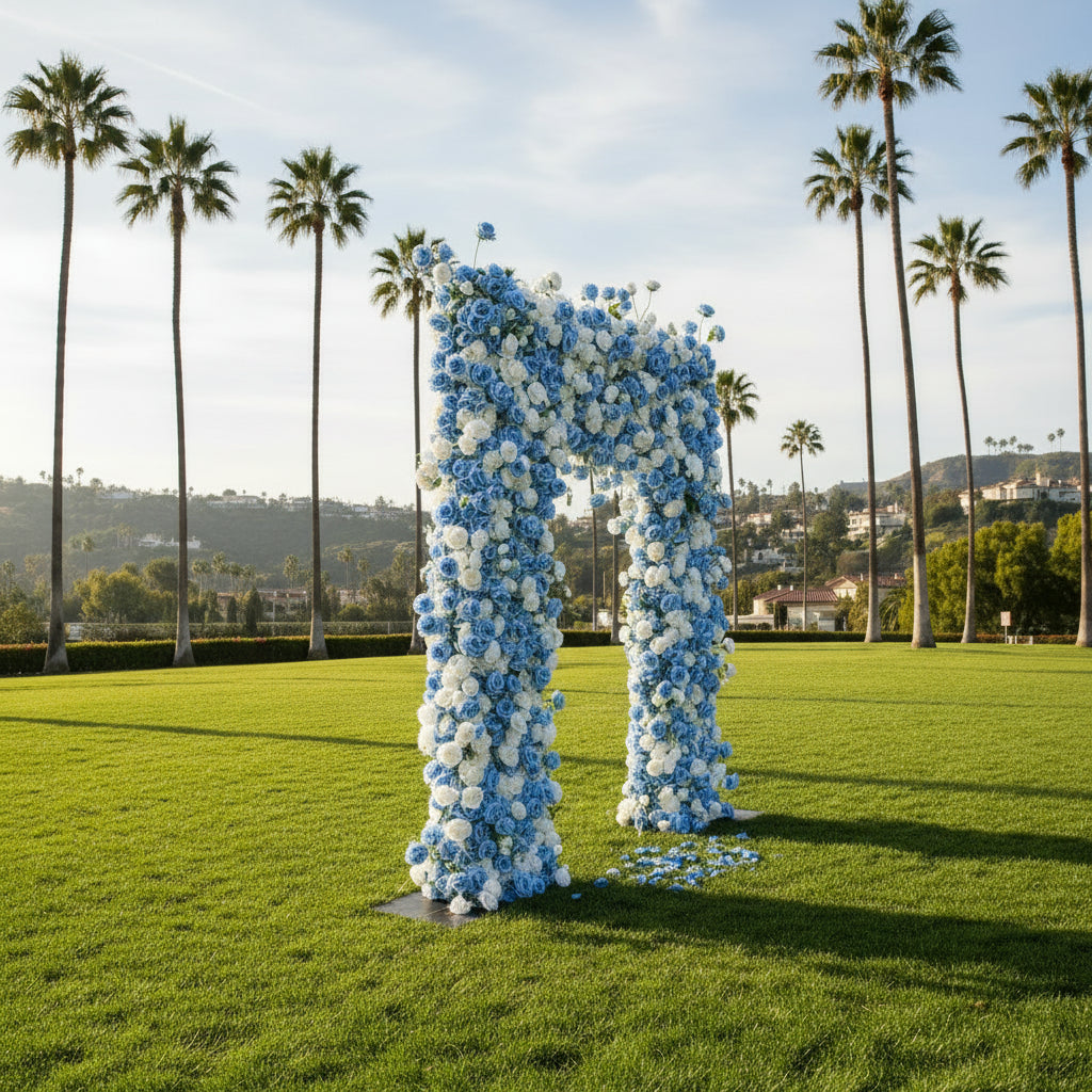 White & Blue Wild Rose Premium Floral Square Arch - 5004