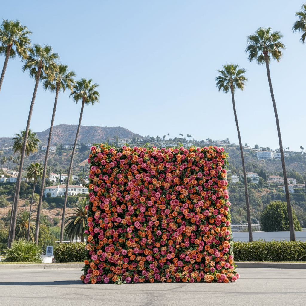Orange and Hot Pink Deluxe Wild Rose Premium Flower Wall - 181