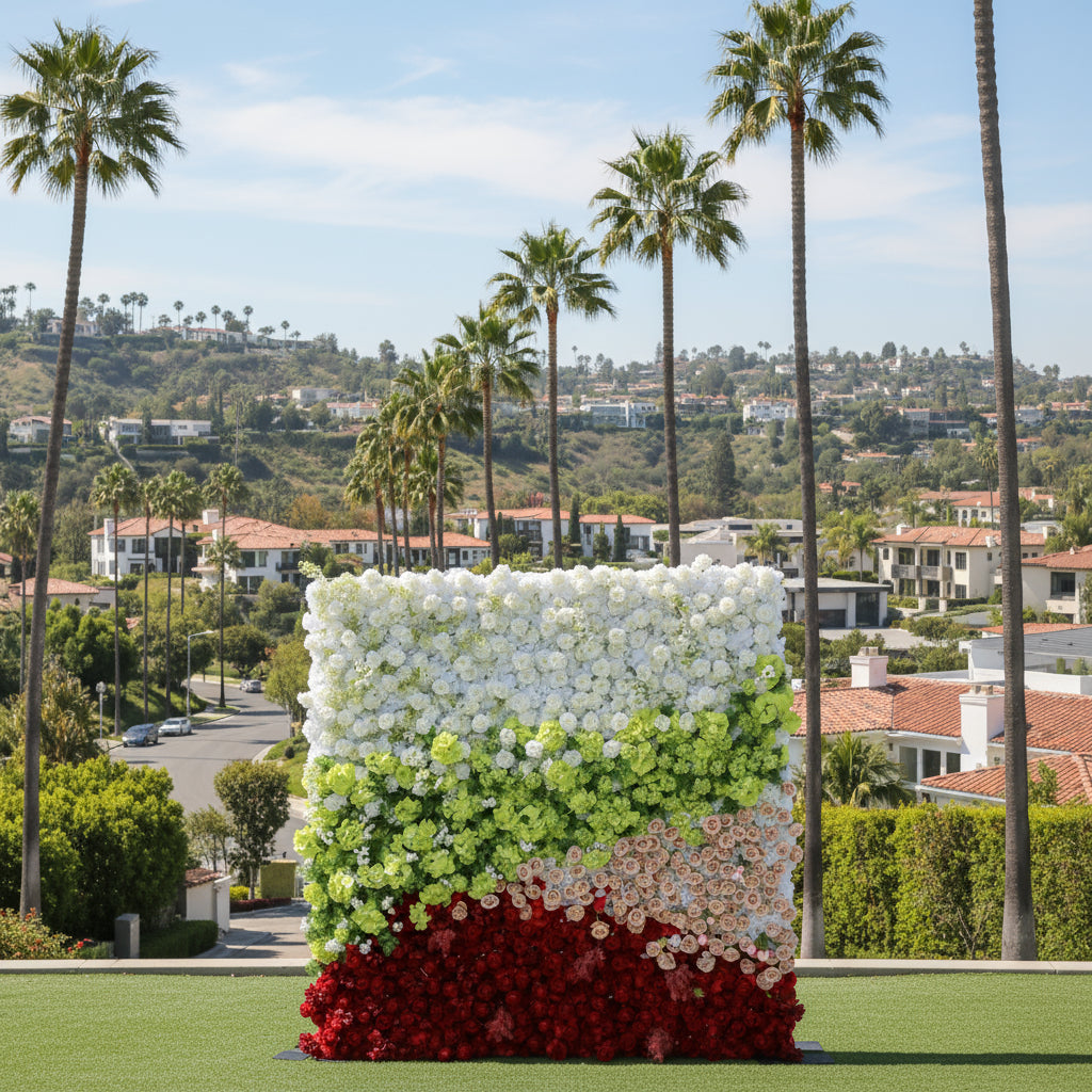 White, Green, Red and Pink Premium Rose Flower Wall - 327