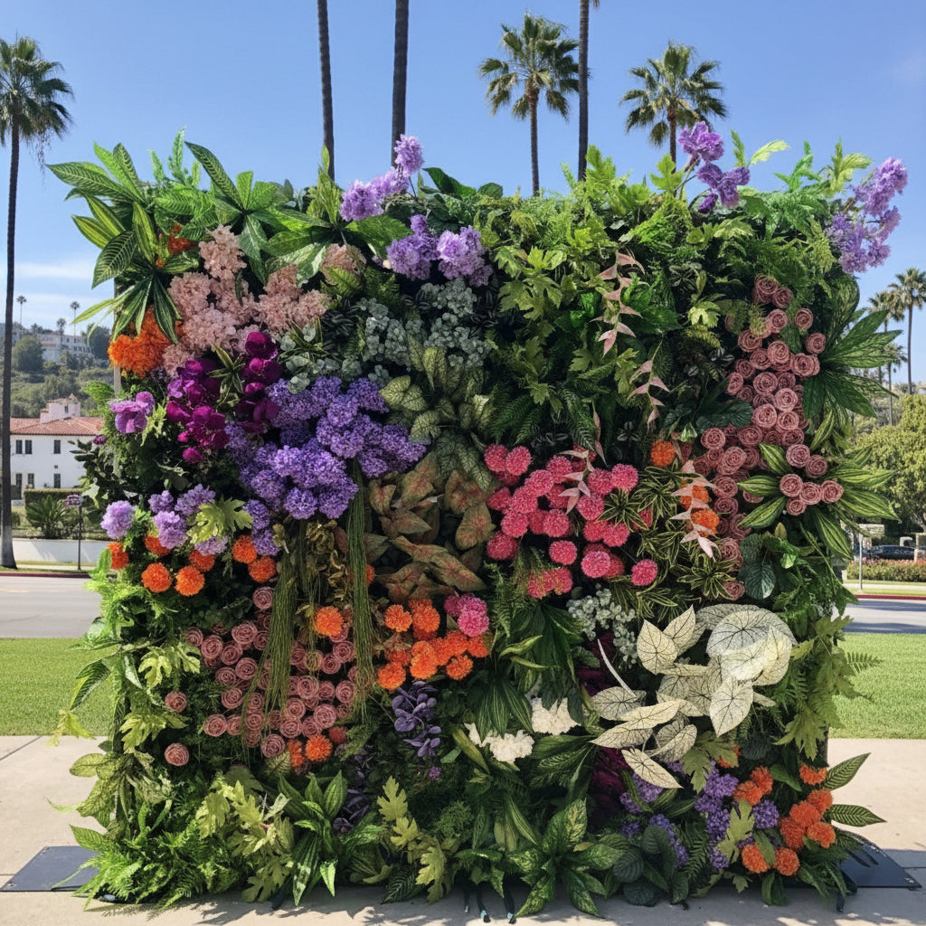 Purple, Pink and Orange Greenery Premium Deluxe Flower Wall - 231