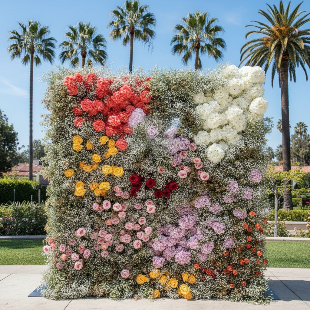 Babys Breath White, Orange, Yellow and Pink Premium Flower Wall - 011