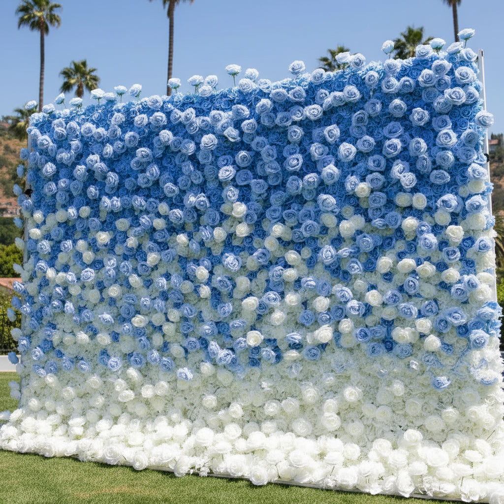 Baby Blue & White Premium Ombre Flower Wall - 114