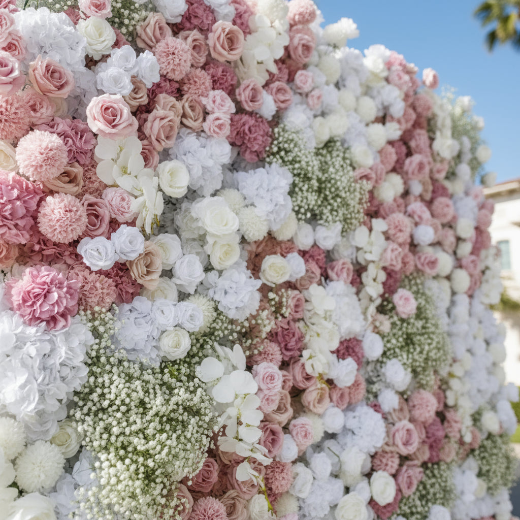 Pink & White Babys Breath Premium Flower Wall - 059