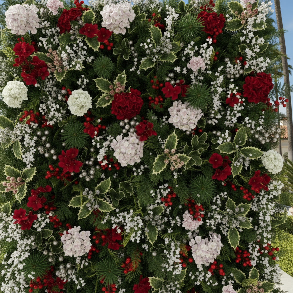 Red, Whtie and Greenery Premium Flower Wall Backdrop - 295