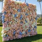 Blue, Cream & Blush Pink Premium Floral Flower Wall - 129