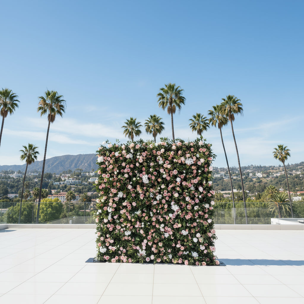 Pink, White and Greenery Rose Premium Flower Wall - 125