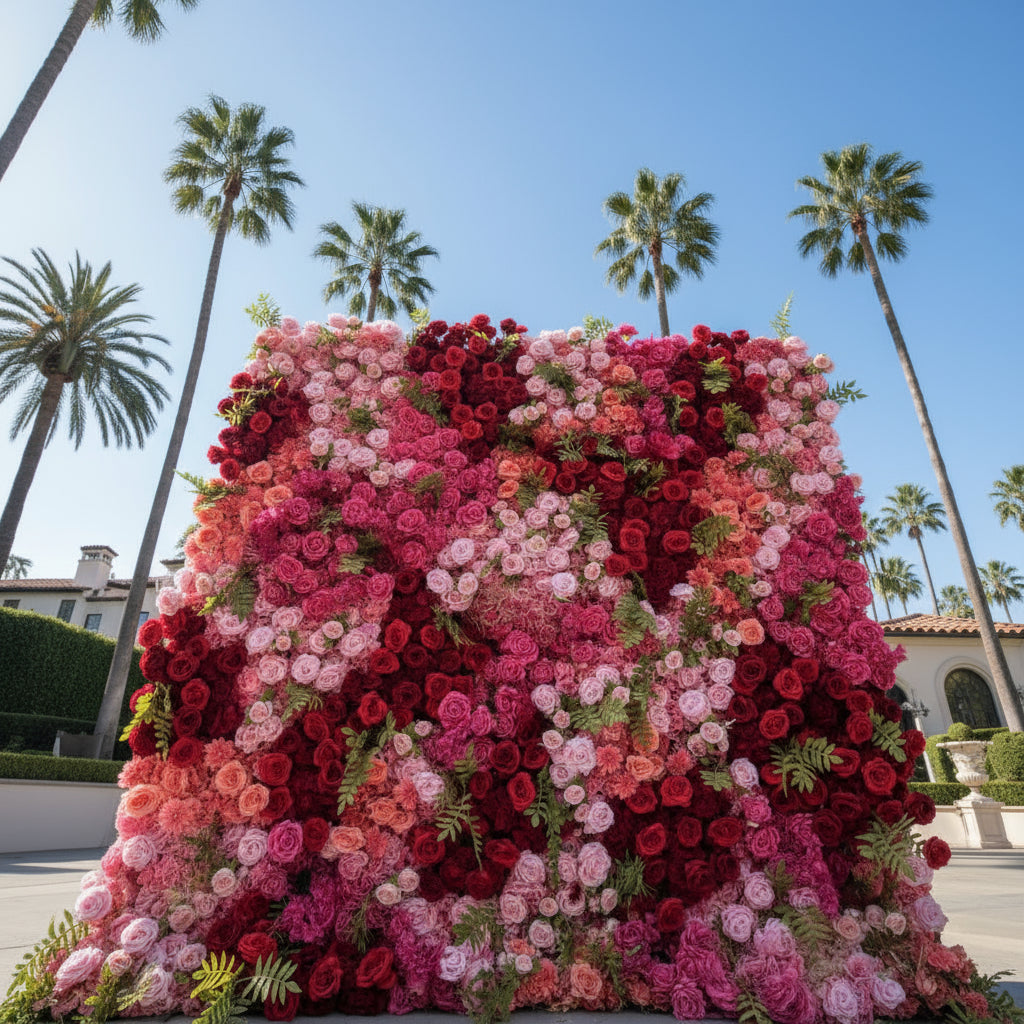 Red, Pink and Greenery Vine Premium Flower Wall - 256