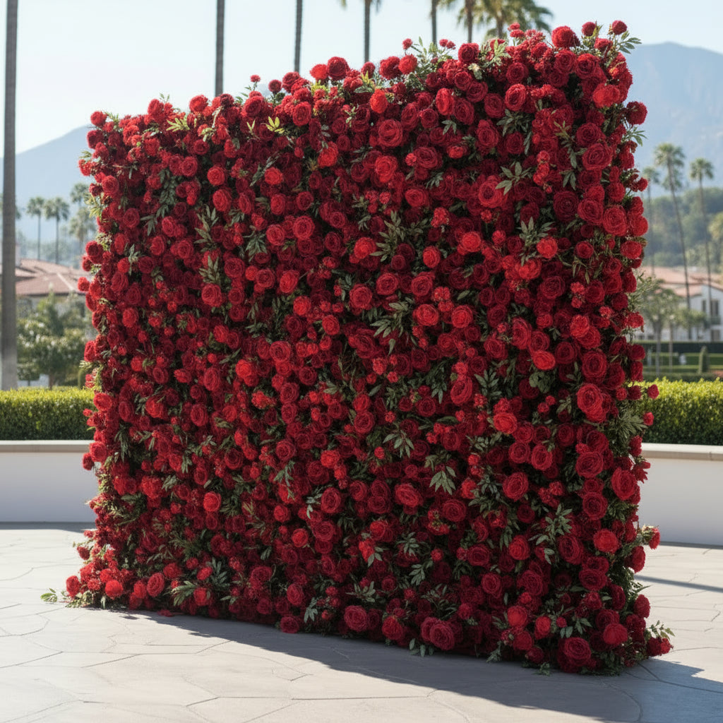 Red Rose & Meadow Greenery Flower Wall - 164