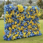 Dripping Blue and Yellow Deluxe Premium Flower Wall Backdrop - 293