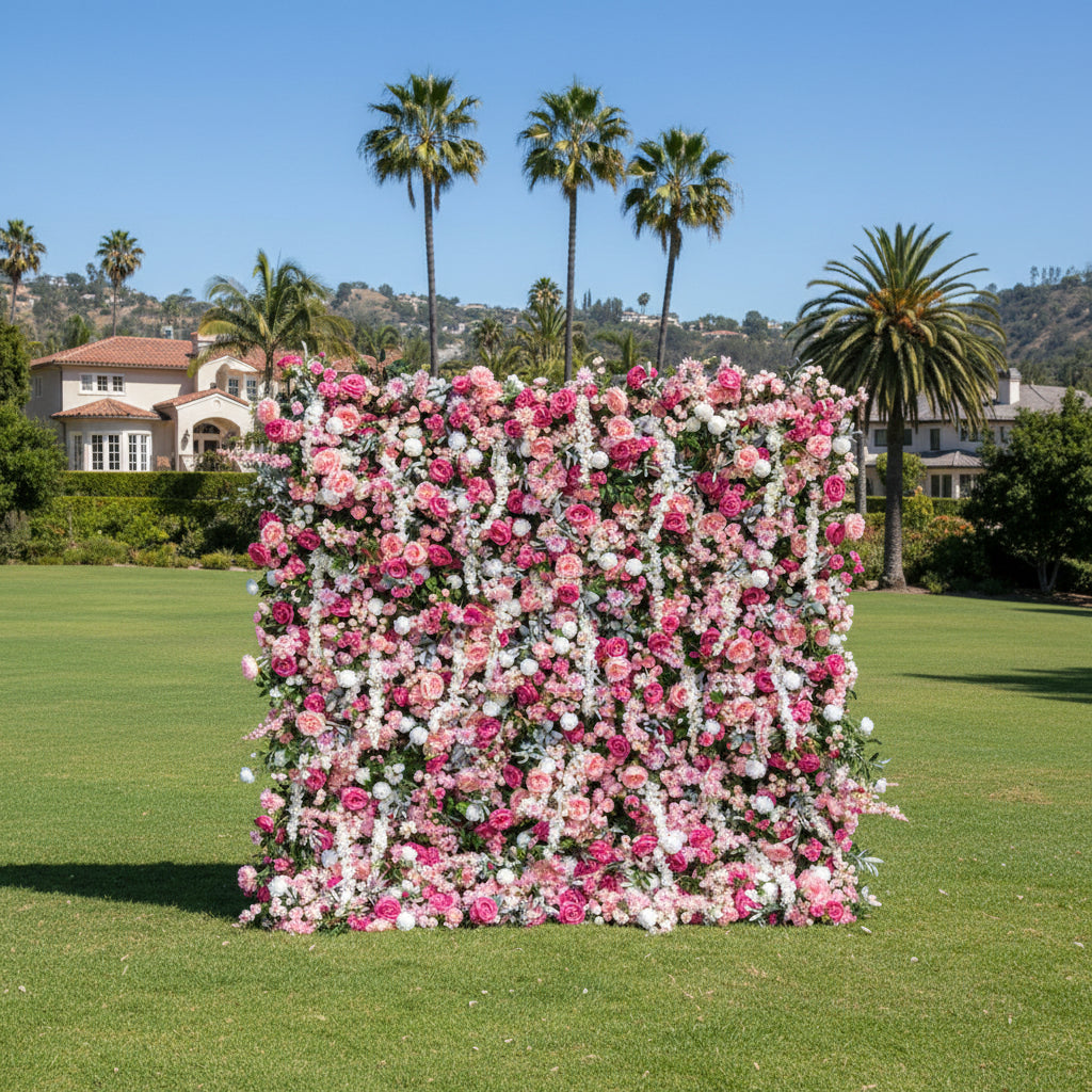 Dripping Pink & White Greenery Premium Flower Wall - 136