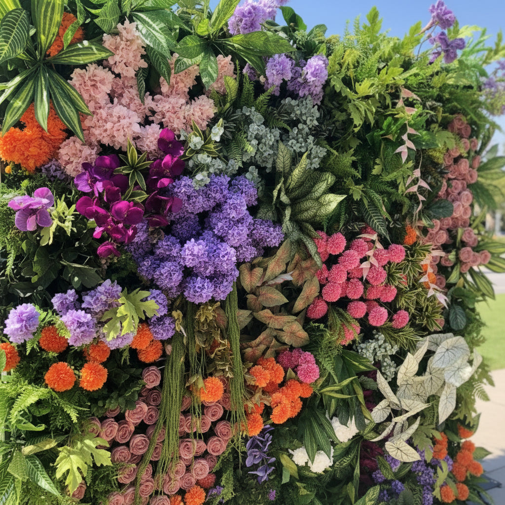 Purple, Pink and Orange Greenery Premium Deluxe Flower Wall - 231