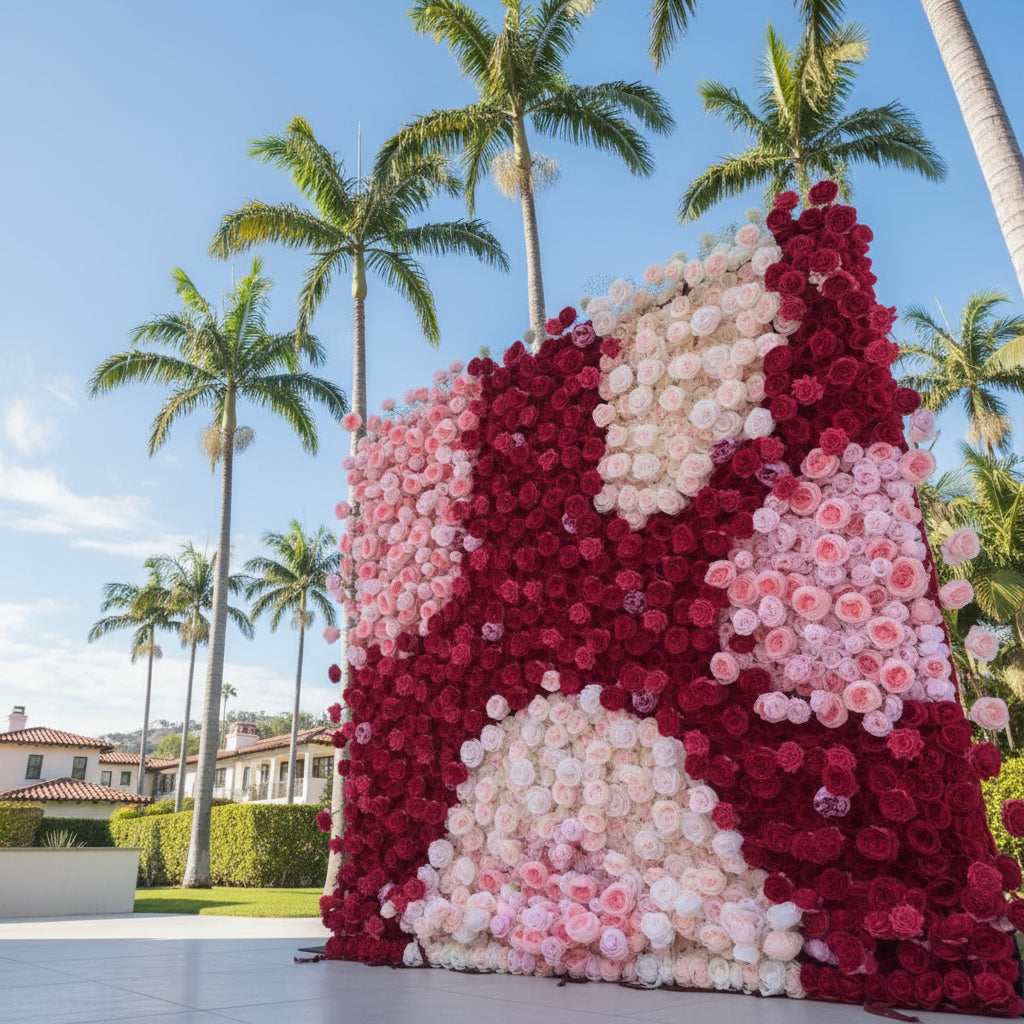 Pink & Red Cream Premium Rose Flower Wall - 106
