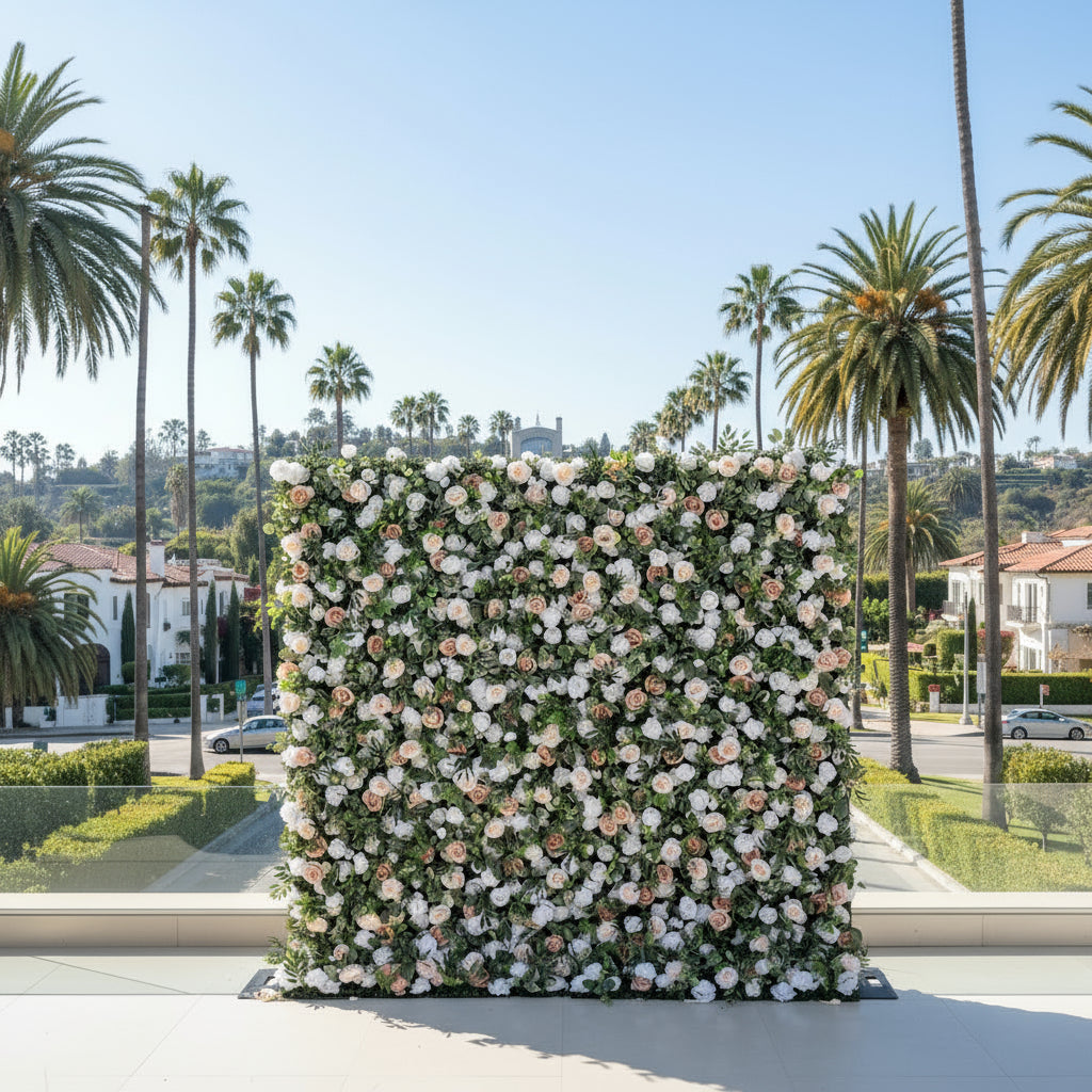 Light Pink, White and Greenery Premium Flower Wall- 088